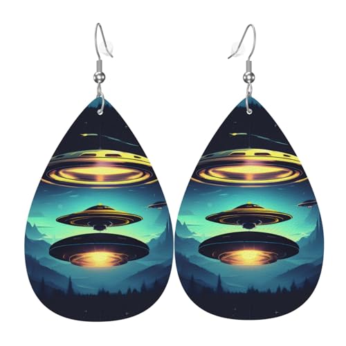 Spacecraft Descend Leder-Ohrring-Paare in Tropfenform, Kunstleder-Ohrring-Set für Frauen, leichtes Leder, baumelnde Ohrringe. von Ninainaid