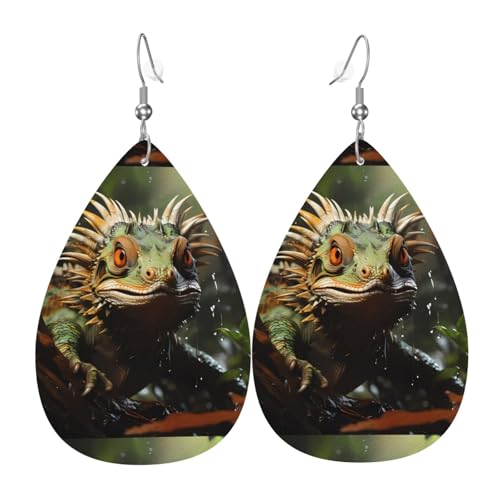 Stachelige Eidechsen Leder-Ohrring-Paare in Tropfenform, Kunstleder-Ohrring-Set für Frauen, leichtes Leder, baumelnde Ohrringe. von Ninainaid