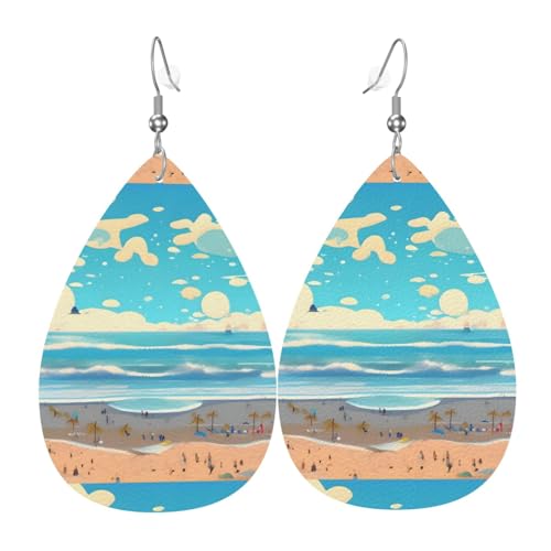 Strand-Cartoon-Leder-Ohrring-Paare in Tropfenform, Kunstleder-Ohrring-Set für Frauen, leichtes Leder, baumelnde Ohrringe. von Ninainaid