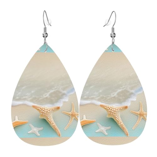 Strand-Seestern-Leder-Ohrring-Paare in Tropfenform, Kunstleder-Ohrring-Set für Frauen, leichtes Leder, baumelnde Ohrringe. von Ninainaid