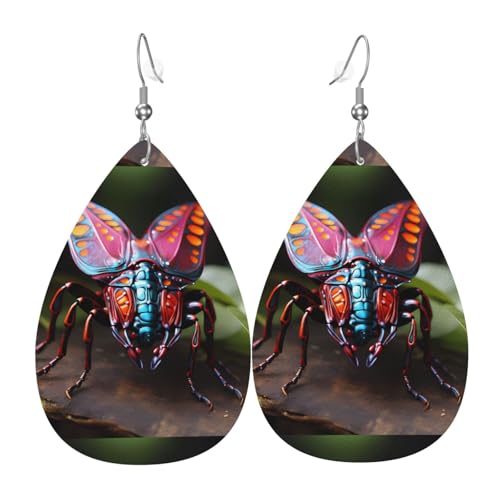 Strange Insects Leder-Ohrring-Paare in Tropfenform aus Kunstleder für Frauen, leichtes Leder, baumelnde Ohrringe. von Ninainaid