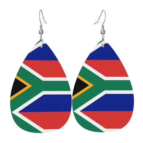 Südafrika-Flagge, Leder-Ohrring-Paare, Tropfenform, Kunstleder-Ohrring-Set für Frauen, leichtes Leder, baumelnde Ohrringe. von Ninainaid