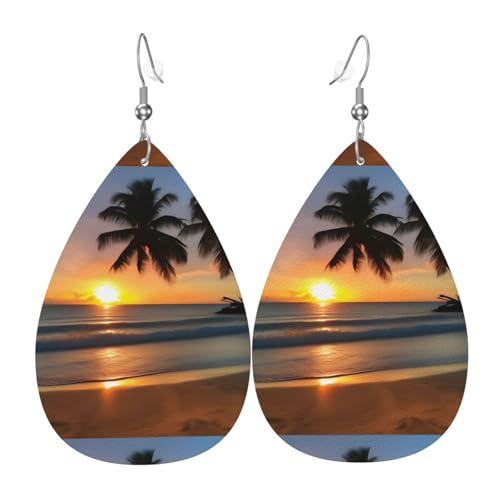 Sunset Beach Leder-Ohrring-Paare in Tropfenform aus Kunstleder für Frauen, leichtes Leder, baumelnde Ohrringe. von Ninainaid