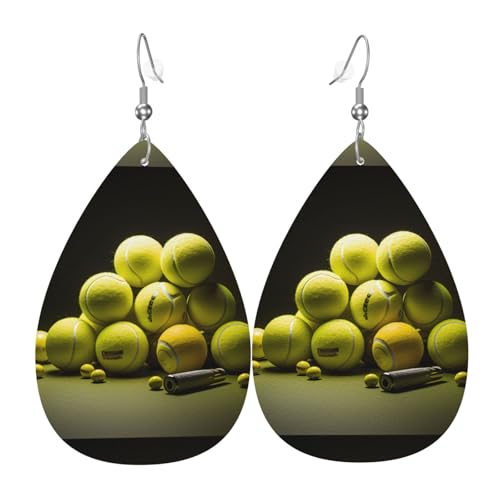 Tennisdiagramm Leder-Ohrring-Paare in Tropfenform, Kunstleder-Ohrring-Set für Frauen, leichtes Leder, baumelnde Ohrringe. von Ninainaid