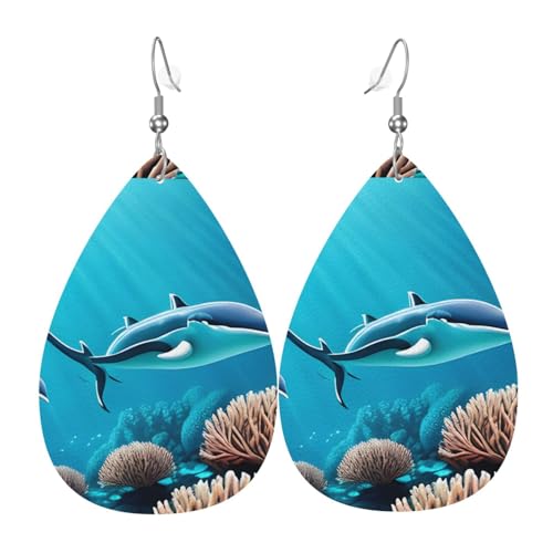 Tiefsee-Wal-Leder-Ohrring-Paare in Tropfenform, Kunstleder-Ohrring-Set für Frauen, leichtes Leder, baumelnde Ohrringe. von Ninainaid