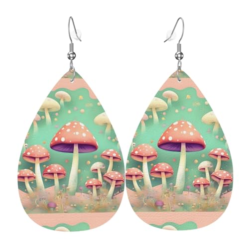 Traumpilz-Leder-Ohrring-Paare in Tropfenform, Kunstleder-Ohrring-Set für Frauen, leichtes Leder, baumelnde Ohrringe. von Ninainaid
