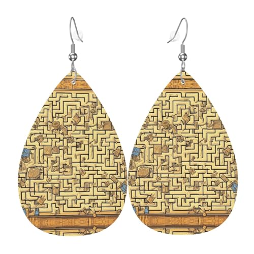 Treasure Maze Leder-Ohrring-Paare in Tropfenform aus Kunstleder für Frauen, leichtes Leder, baumelnde Ohrringe. von Ninainaid