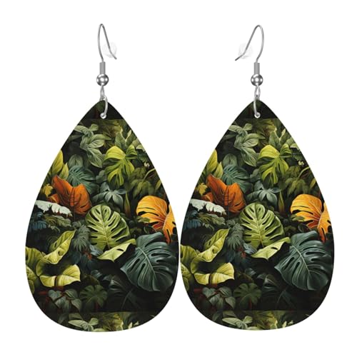Tropischer Regenwald Palmenblätter Leder Ohrring Paar Tropfen Kunstleder Ohrringe Set für Frauen Leichte Leder baumeln Tropfen Ohrringe von Ninainaid