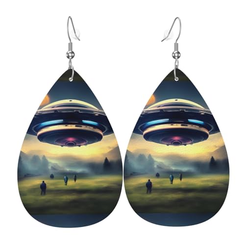 UFO Landing Leder Ohrring Paar Tropfen Kunstleder Ohrringe Set für Frauen Leichte Leder Dangle Drop Ohrringe von Ninainaid