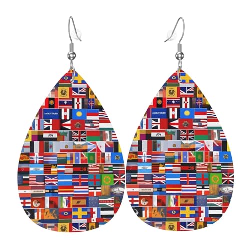 Verschiedene Flaggen-Leder-Ohrring-Paare in Tropfenform, Kunstleder-Ohrring-Set für Frauen, leichtes Leder, baumelnde Ohrringe. von Ninainaid