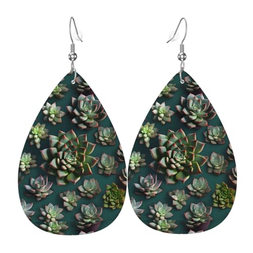 Viele Sukkulenten Leder-Ohrring-Paare Teardrop Kunstleder Ohrringe Set für Frauen Leichte Leder Dangle Drop Ohrringe von Ninainaid