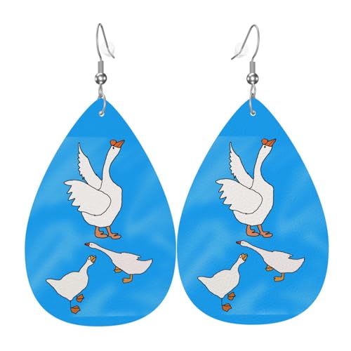 Weiße Gänsehaus-Leder-Ohrringe-Paare in Tropfenform aus Kunstleder für Frauen, leichtes Leder, baumelnde Ohrringe. von Ninainaid