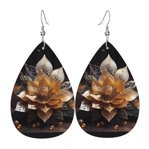Weiße zarte Lotusblüten-Leder-Ohrring-Paare in Tropfenform, Kunstleder-Ohrring-Set für Frauen, leichtes Leder, baumelnde Ohrringe. von Ninainaid