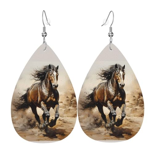 Westernpferd-Leder-Ohrring-Paare in Tropfenform aus Kunstleder für Frauen, leichtes Leder, baumelnde Ohrringe. von Ninainaid