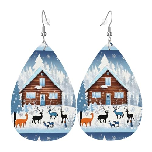 Winter Rehkitz Leder Ohrringe Paar Tropfen Kunstleder Ohrringe Set für Frauen Leichte Leder baumeln Tropfen Ohrringe von Ninainaid