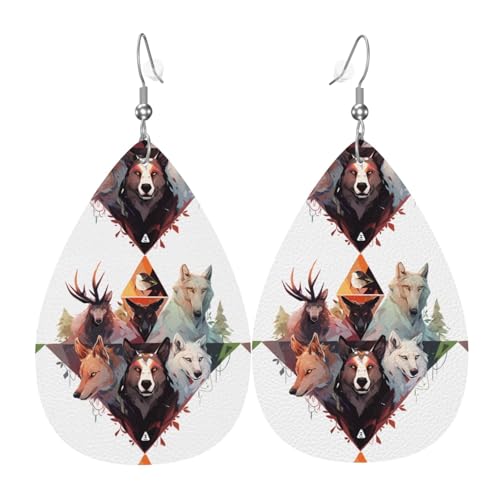 Wölfe und Rentier Leder Ohrring Paar Tropfen Kunstleder Ohrringe Set für Frauen Leichte Leder baumeln Tropfen Ohrringe von Ninainaid