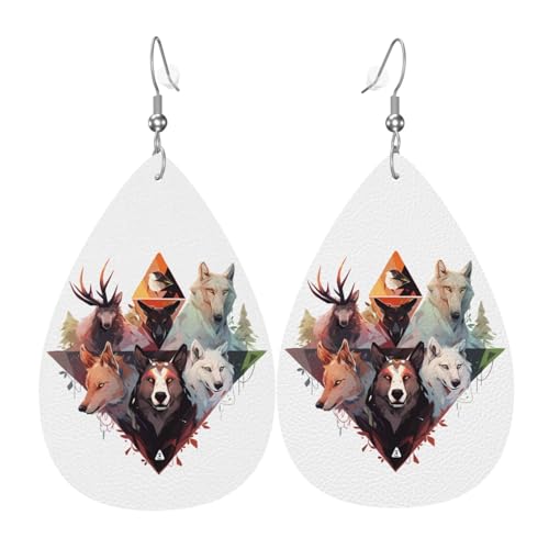 Wölfe und Rentier Leder Ohrring Paar Tropfen Kunstleder Ohrringe Set für Frauen Leichte Leder baumeln Tropfen Ohrringe von Ninainaid