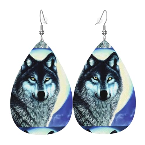 Wolf unter Mond Leder-Ohrring-Paare Teardrop Kunstleder Ohrringe Set für Frauen leichte Leder baumeln Tropfen Ohrringe von Ninainaid