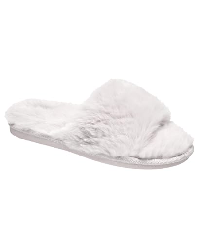Nine West Damen-Hausschuhe mit überkreuztem Kunstfell, gemütliche Hausschuhe mit offenem Zehenbereich in kräftigen Farben, Ashgy, X-Large von Nine West