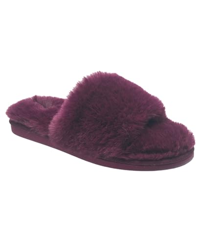 Nine West Damen-Hausschuhe mit überkreuztem Kunstfell, gemütliche Hausschuhe mit offenem Zehenbereich in kräftigen Farben, Bord, X-Large von Nine West