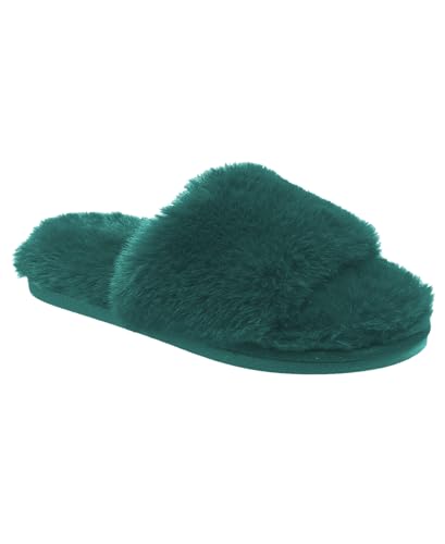 Nine West Damen-Hausschuhe mit überkreuztem Kunstfell, gemütliche Hausschuhe mit offenem Zehenbereich in kräftigen Farben, Emerl, X-Large von Nine West
