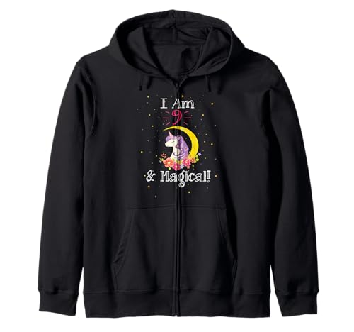 Cartoon Girls I Am 9 & Magical Unicorn Birthday Kapuzenjacke Cartoon Girls I Am 9 & Magical Unicorn Birthday Kapuzenjacke von Nine Year Old Kid Unicorn Birthday Gifts &TShirts
