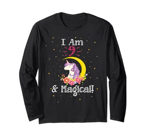 Cartoon Girls I Am 9 & Magical Unicorn Birthday Langarmshirt Cartoon Girls I Am 9 & Magical Unicorn Birthday Langarmshirt von Nine Year Old Kid Unicorn Birthday Gifts &TShirts