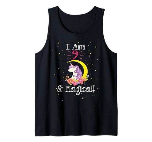 Cartoon Girls I Am 9 & Magical Unicorn Birthday Tank Top Cartoon Girls I Am 9 & Magical Unicorn Birthday Tank Top von Nine Year Old Kid Unicorn Birthday Gifts &TShirts