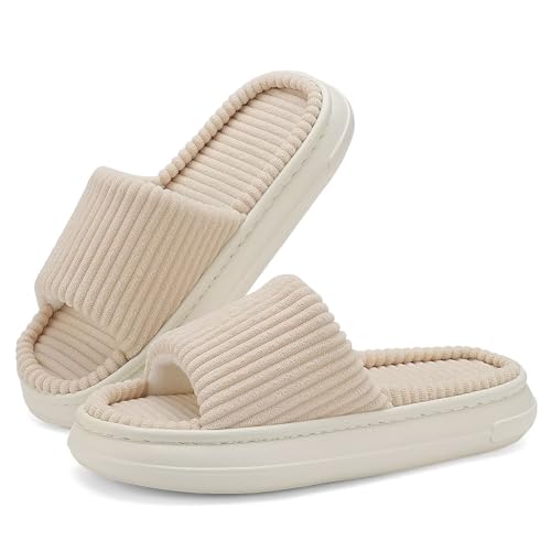 NineCiFun Damen Sommer Hausschuhe Innen und Außen Slip-On Haus Schlafzimmer Schuhe Offene Zehe Memory Foam Hausschuhe Weit Beige 40 41 NineCiFun Damen Sommer Hausschuhe Innen und Außen Slip-On Haus Schlafzimmer Schuhe Offene Zehe Memory Foam Hausschuhe Weit Beige 40 41 von NineCiFun
