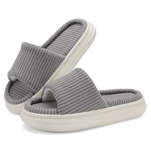 NineCiFun Damen Sommer Hausschuhe Innen und Außen Slip-On Haus Schlafzimmer Schuhe Offene Zehe Memory Foam Hausschuhe Weit Grau 40 41 von NineCiFun
