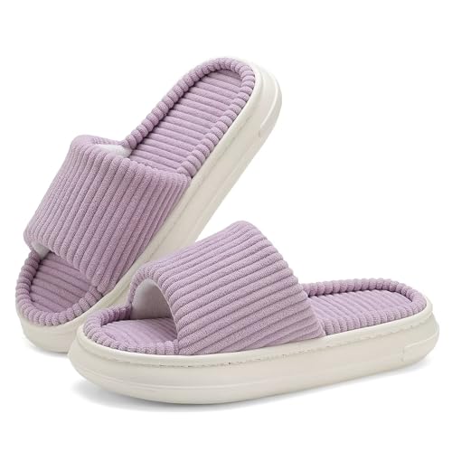 NineCiFun Damen Sommer Hausschuhe Innen und Außen Slip-On Haus Schlafzimmer Schuhe Offene Zehe Memory Foam Hausschuhe Weit Lila 38 39 von NineCiFun