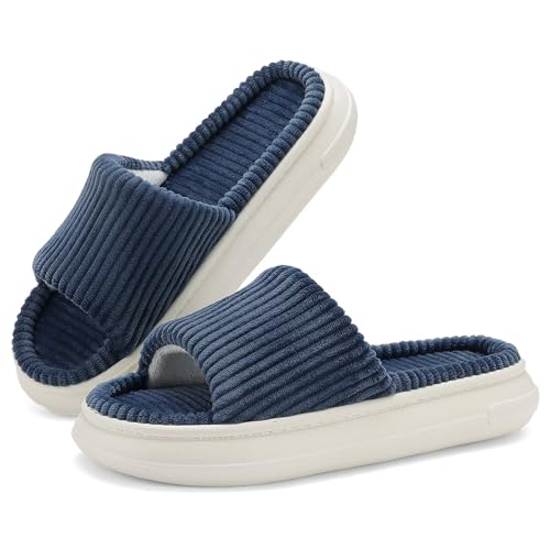 NineCiFun Damen Sommer Hausschuhe Innen und Außen Slip-On Haus Schlafzimmer Schuhe Offene Zehe Memory Foam Hausschuhe Weit Marineblau 40 41 von NineCiFun