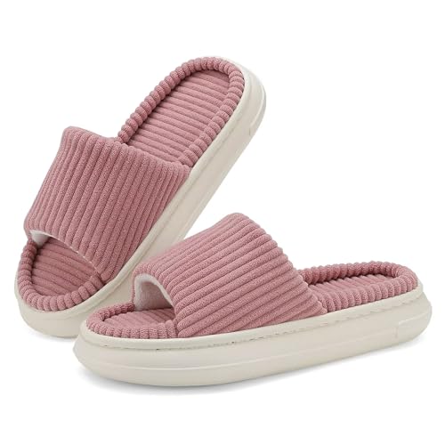 NineCiFun Damen Sommer Hausschuhe Innen und Außen Slip-On Haus Schlafzimmer Schuhe Offene Zehe Memory Foam Hausschuhe Weit Rosa 40 41 von NineCiFun