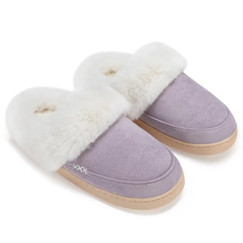 NineCiFun Damen Winter Hausschuhe Warme Flauschige Plüsch Pantoffeln rutschfest Slip on Flache hüttenschuhe (36/37EU,Lila) von NineCiFun