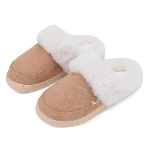 NineCiFun Damen Winter Hausschuhe Warme Flauschige Plüsch Pantoffeln rutschfest Slip on Flache hüttenschuhe(44/45EU,kastanie) von NineCiFun