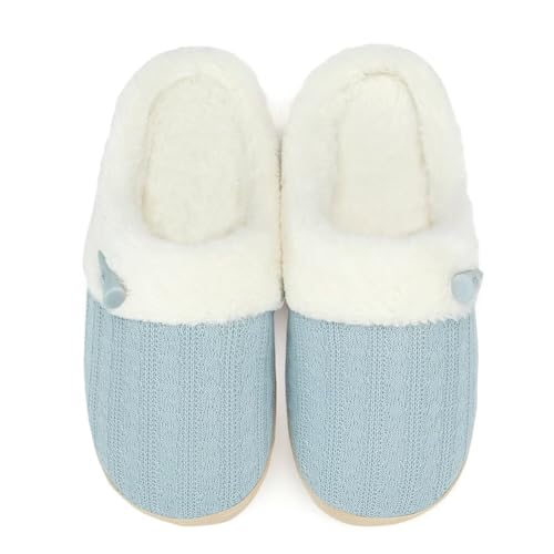 NineCiFun Hausschuhe Damen Winter Wärme Bequem Plüsch Memory Foam rutschfeste Indoor Pantoffeln(EU38/39,Blau) von NineCiFun