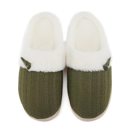 NineCiFun Hausschuhe Damen Winter Wärme Bequem Plüsch Memory Foam rutschfeste Indoor Pantoffeln(EU40/41,Grün) von NineCiFun