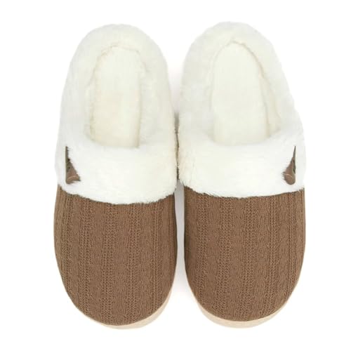 NineCiFun Hausschuhe Damen Winter Wärme Bequem Plüsch Memory Foam rutschfeste Indoor Pantoffeln(EU42/43,Braun) von NineCiFun