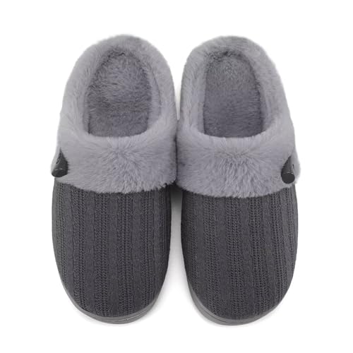 NineCiFun Hausschuhe Damen Winter Wärme Bequem Plüsch Memory Foam rutschfeste Indoor Pantoffeln(EU42/43,Dunkelgrau) von NineCiFun
