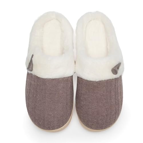 NineCiFun Hausschuhe Damen Winter Wärme Bequem Plüsch Memory Foam rutschfeste Indoor Pantoffeln(EU42/43,Kaffee) von NineCiFun