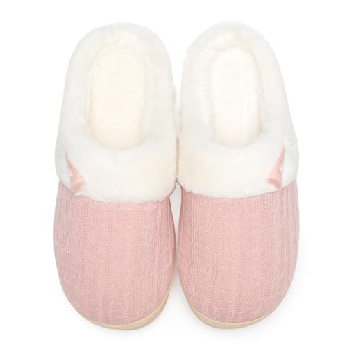 NineCiFun Hausschuhe Damen Winter Wärme Bequem Plüsch Memory Foam rutschfeste Indoor Pantoffeln(EU42/43,Pink) von NineCiFun
