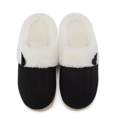 NineCiFun Hausschuhe Damen Winter Wärme Bequem Plüsch Memory Foam rutschfeste Indoor Pantoffeln(EU42/43,Schwarz1) von NineCiFun