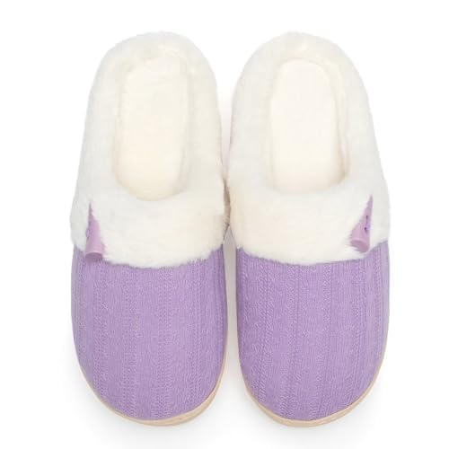 NineCiFun Hausschuhe Damen Winter Wärme Bequem Plüsch Memory Foam rutschfeste Indoor Pantoffeln(EU42/43,Violett) von NineCiFun