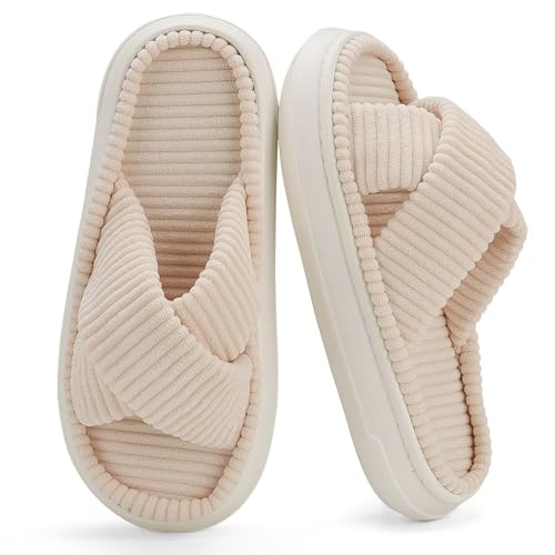 NineCiFun Plattform Hausschuhe für Frauen Innen und Außen Breite Frauen Sommer Hausschuhe Offene Zehe Slide Haus Schlafzimmer Schuhe Beige 42 43 von NineCiFun