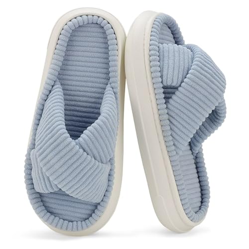 NineCiFun Plattform Hausschuhe für Frauen Innen und Außen Breite Frauen Sommer Hausschuhe Offene Zehe Slide Haus Schlafzimmer Schuhe Blau 40 41 von NineCiFun