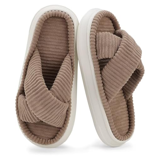 NineCiFun Plattform Hausschuhe für Frauen Innen und Außen Breite Frauen Sommer Hausschuhe Offene Zehe Slide Haus Schlafzimmer Schuhe Braun 42 43 von NineCiFun
