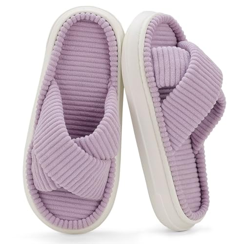 NineCiFun Plattform Hausschuhe für Frauen Innen und Außen Breite Frauen Sommer Hausschuhe Offene Zehe Slide Haus Schlafzimmer Schuhe Lila 42 43 von NineCiFun