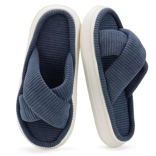 NineCiFun Plattform Hausschuhe für Frauen Innen und Außen Breite Frauen Sommer Hausschuhe Offene Zehe Slide Haus Schlafzimmer Schuhe Marineblau 42 43 von NineCiFun