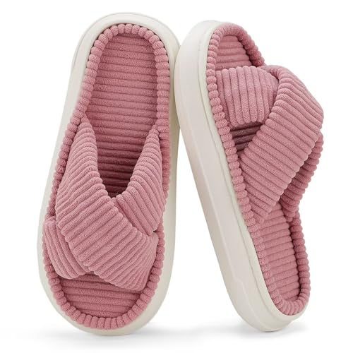 NineCiFun Plattform Hausschuhe für Frauen Innen und Außen Breite Frauen Sommer Hausschuhe Offene Zehe Slide Haus Schlafzimmer Schuhe Rosa 40 41 von NineCiFun