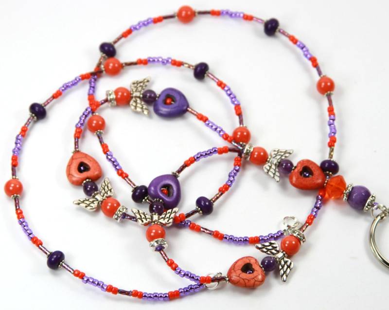 Angel Hearts - Perlen Badge Holder, Lanyard, Langes Schlüsselband, Herz Engel Lanyard von NineGemsInspirations